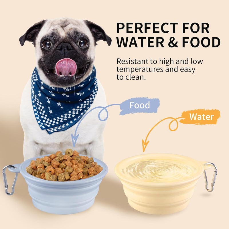 TECOPH Collapsible Dog Bowls 2-Pack, Portable Travel Dog Bowl with Carabiner, Food-Grade Silicone Pet Bowl for Hiking, Walking(Macaron Blue and Yellow) - Image 3